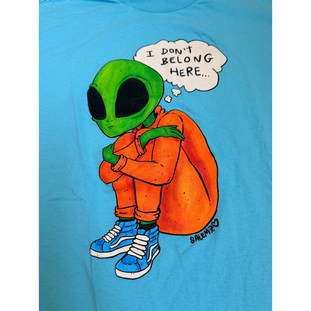 Salem7 Alien Graphic T-Shirt Men's‎ Medium Blue "I Don't Belong Here" Streetwear